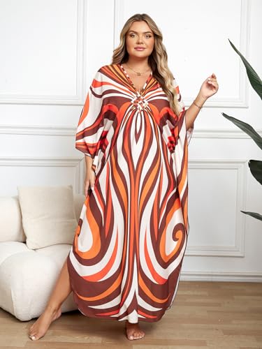 Image of Kaftan Dress for Women - Plus Size Caftan Maxi Beach Dress Moo Moos Loungewear, Swimsuit Cover Up for Beach, Pool or Vacation