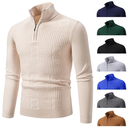 Bciopll Men Mock Neck 1/4 Zipper Knit Sweaters Solid Color Pullover Knitted Warm Casual Jumper2