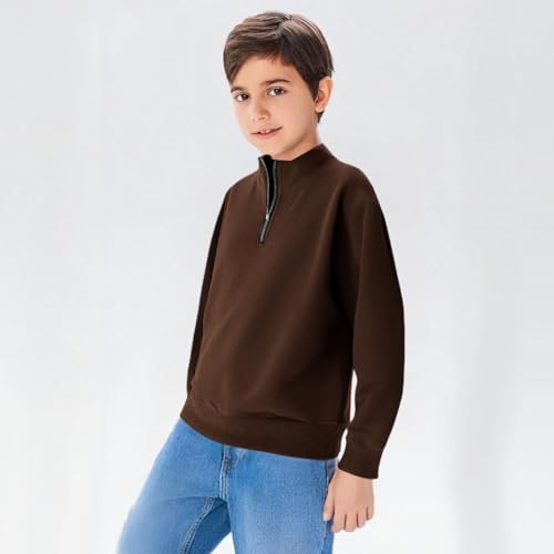 Boys Half Zipper Sweatshirts Cute Trendy Fall Pullover Tops for Youth Long Sleeve Sweater Workout School Sport Clothes Coffee2