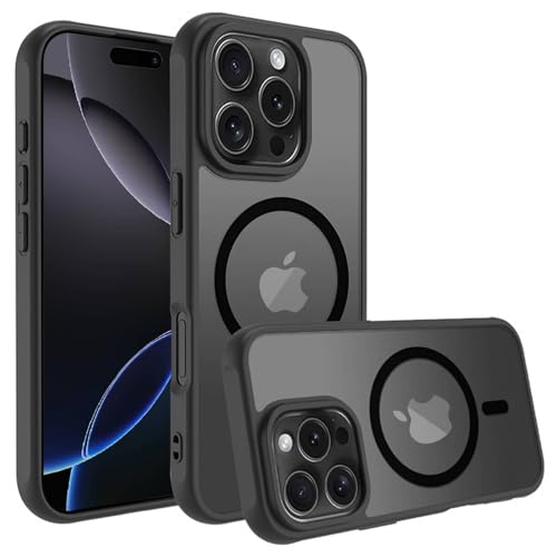 for iPhone 16 pro Case [Compatible with Magsafe]Translucent Matte Phone Cover, [10 FT Military Grade Drop Protection] Slim Durable Shockproof Protective Bumper (Black Magnetic, iPhone 16 Pro)