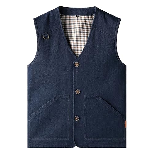 Men's Western Cowboy Vests Gilet Button Down Vintage Wash Denim Vest Casual Slim Fit Sleeveless Jacket