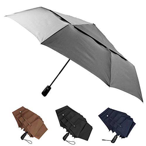 A.Brolly Stonehenge Large Travel Umbrella - Big 54 Inch Double Vented Canopy Folding Umbrella with Auto Open and Close Button (Gray)