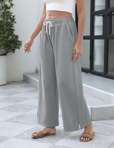 Image of Athlisan Womens Baggy Wide Leg Palazzo Pants Casual Loose Drawstring Elastic Waisted Lounge Trousers with Pockets