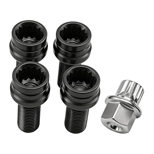 4 Boulons de Roue Antivol M14 x 1.5 mm en Acier Allié Noir, Écrou Antivol Haute Résistance avec Clé de Sécurité pour Protection Jantes, Compatible Voitures Européennes