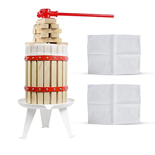 Image of 4.75 Gallon Fruit Wine Press with 2 Pack Filter Bag - 100% Nature Apple&Grape&Berries Crusher Manual Juice Maker for Kitchen, Solid Wood Basket with 8 Blocks Heavy Duty Cider Wine Making Press
