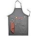 CPTDCL Grembiule da Tasca Unisex in Denim Manuale Grigio con Cinturino in Pelle Grembiule da Cucina per Barbecue da Cuoco (M)