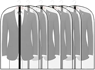 6Pack Breathable Clothes Covers with Zip, 60 x 100 Hanging Garment Covers Bags, Moth-Proof Storage Bag for Men Suit, Dress Bag Covers, Dust Cover for Wardrobe Storage and Travel, Clear