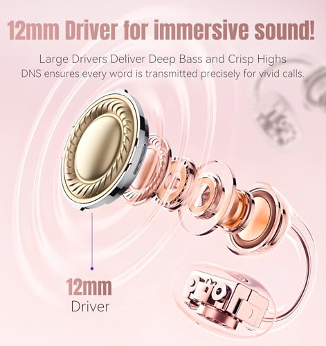 Image of King Lucky Next-gen Clip on Earbuds Open Ear Wireless Bluetooth 6.0 Headphones with Mic,50H Play,ENC,IPX5 Waterproof,Sports Ear Buds,Comfortable for Small Ears&Fitness,Running (LED Display, Pink)