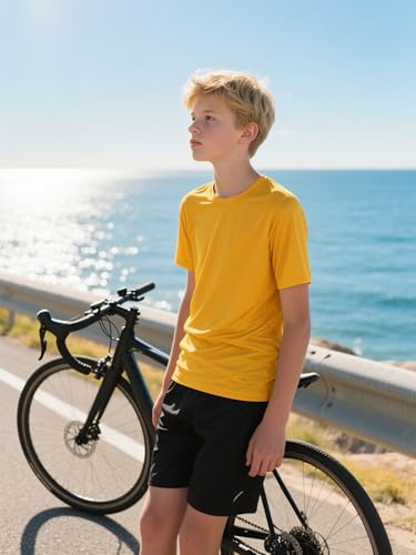 Image of Boys Neon Shirts Dry Fit Athletic T Shirts UPF 50+ Performance Cooling Shirt Short Sleeve Rash Guard Kids Top for Boys Girls