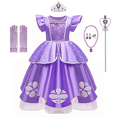 CinheyU Girls Sofia Princess Birthday Dress Rapunzel Halloween Costume Pageant Christmas Evening Party Gown w/Accessories Purple 011 3-4T