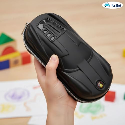 Image of FunBlast Car Design Pencil Case for Kids, Zipper Pencil Pouch for Boys & Girls, School Stationery Organizer, Large Capacity Pen & Pencil Holder, Cute Pencil Box, Birthday Return Gift for Kids (Black)