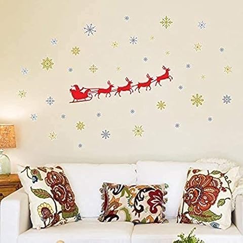 Wallflexi Christmas Decorations Wall Stickers " Santa's Sleigh " Wall Murals Decals living Room Children Nursery School Restaurant Cafe Hotel Home Office Décor, multicolour Cover