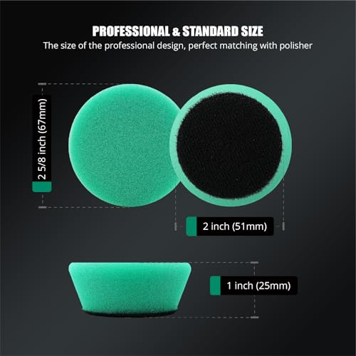 Image of SPTA Green T120 Heavy-Cut Mini Polishing Foam Pad, 5Pcs 2inch /50mm Sponge Polishing Buffing Pads, Car Foam Detail Polishing Pad Kit for Car Detail Polishing, Small Area Polishing -FPTSS2G