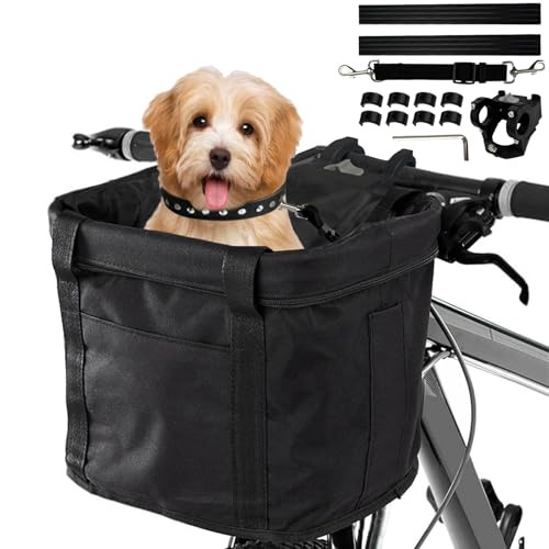 Bibykivn Cestino anteriore per bicicletta pieghevole, impermeabile, per animali domestici, con telaio in alluminio, per cani piccoli, shopping, viaggi (nero)