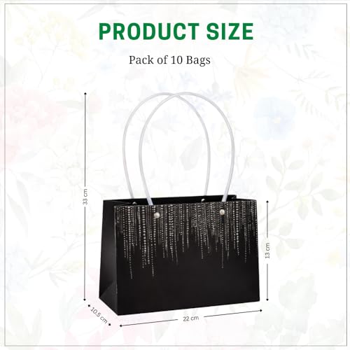 Image of Oasis Pack of 10 Valentine's Day Gift Bags For Flower Bouquet & Floral Hamper | Love Gifting Bags for Her & Him | Goodie Bags for Wedding Return Gifts, Birthday, Bridal & Baby Shower | 13 x 22 x 11 cm | Texture Black