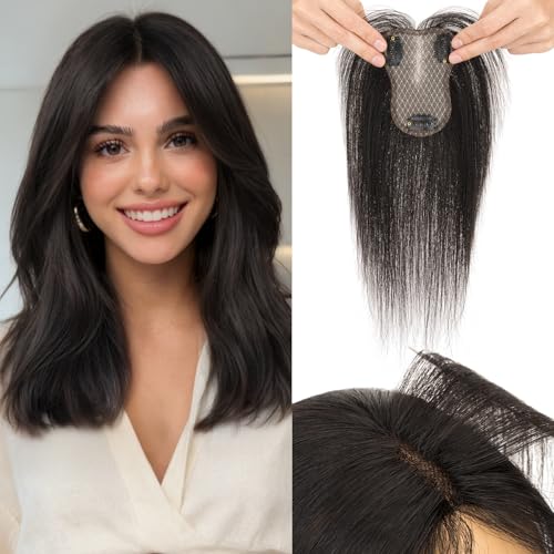 Hairro Human Hair Toppers with Side Bangs, Clip in 360°