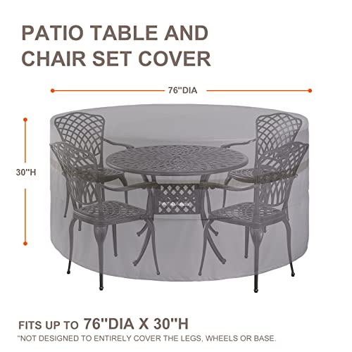 Patioasis Waterproof Patio 4-6 Piece Chairs And Round Table Cover 76'' Dia All Weather Proof 600D Oxford Gray Outdoor Furniture Cover For Round Table #TOP2
