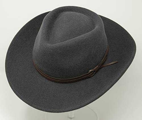 Borges & Scott Hardy - Lightweight Wide Brim Fedora - Leather Band - 100% Wool Felt - Crushable For Travel - Water Resistant - Dark Grey 56Cm #TOP1