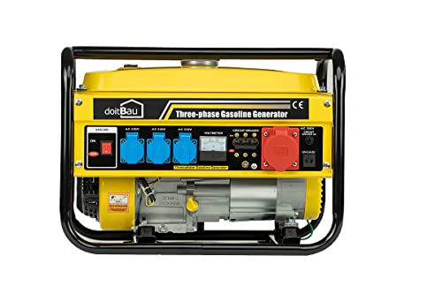 doitBau 3000W YFG3500 3-Phasen benzinbetriebener Stromerzeuger mit 3KW Maxleistung Generator und Notstromaggregat 6.5PS 4-Takt AVR und Überlastschutz mit Seilzugstarter