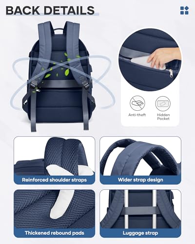 Large Travel Vacuum Backpack with Pump, 32L Backpack With Vacuum Seal, United Airlines Personal Item Bag 17x10x9,15.6 Inch Waterproof Business Laptop Backpack for Women & Men, Ocean Blue 6