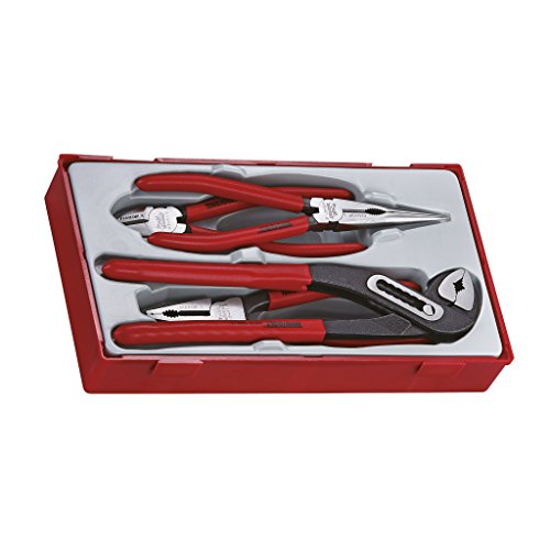 Super Deal Product Teng Tools 4 Piece Plier Set Tool Tray (Side Cutters, Linesman, Long Nose, Water Pump) - TT440, Silver