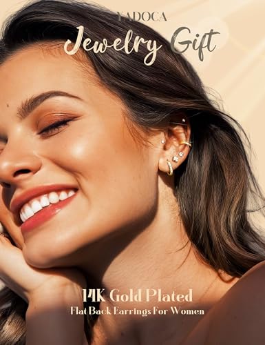 YADOCA Hypoallergenic Gold Stud Hoop Earrings for Women - Surgical Stainless Steel Flat Back Earrings 14K Gold Cartilage Hoops Earring Stacks Small Flatback Stud Earring Sets for Multiple Piercing3