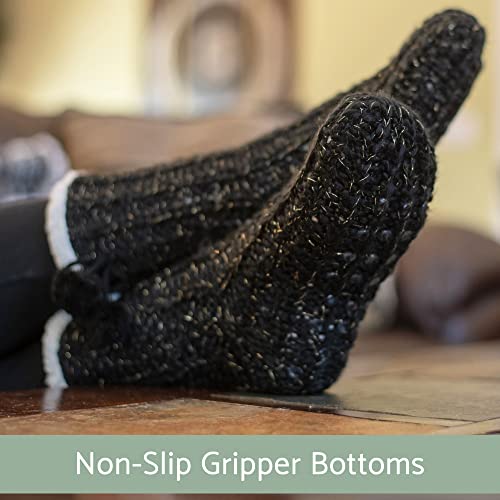 Image of Elanze Designs Gold Glitter Knit Pom Pom Womens One Size Plush Lined Non Skid Indoor Slipper Socks