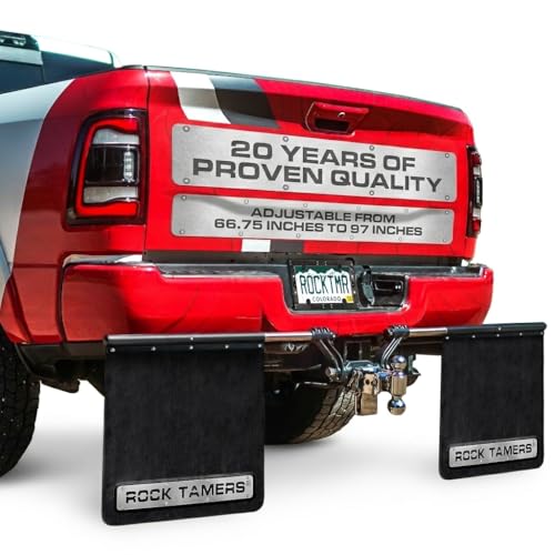 Rock Tamers 00108 - 2 Official Mudflap System - 2 Hitch Receiver Check Measurements - Removeable and Adjustable Mud Flaps for Trucks - 1 System