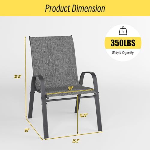 Image of Betterhood Patio Chairs Set of 2, Stackable Outdoor Dining Chairs Set with Breathable Seat Fabric, All-Weather Powder-Coated Metal Frame for Deck, Pool Side and Backyard, 350LBS Capacity (Grey)