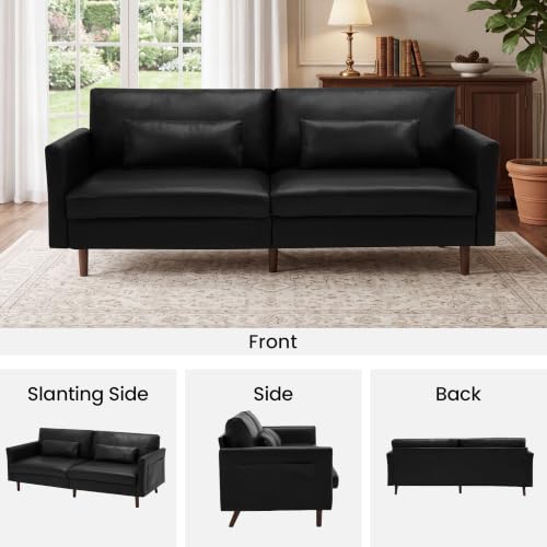 Image of Kingfun Faux Leather 3-Seater with Side Pocket, Black