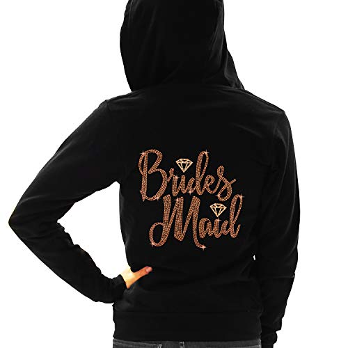 Product Image of the Bridesmaid Zip Up Hoodies - Diamond Rose Gold Rhinestud Bridesmaid Light Weight Hoodie - Spa Bridal Party Hoodie - Medium - Black