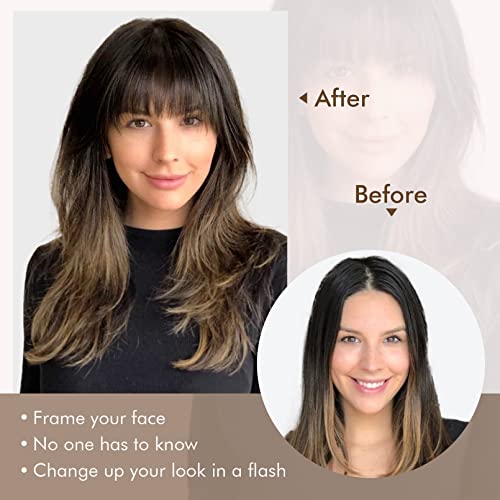 Clip In Bangs, 100% Human Hair 3 Secure Clips In Full Blunt Cut Bangs Clip In Hair Extensions, Brown Fake Bangs Fringe With Temples Hairpieces For Women Daily Wear - Medium Brown #TOP4