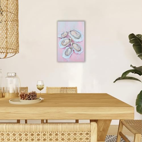 Image of Pastel Blue Oyster Shell Poster Abstract Beachy Shell Canvas Wall Art Trendy Colorful Coastal Shell Picture Prints Painting For Home Living Room Kitchen Restaurant Wall Decor 24x36in Framed