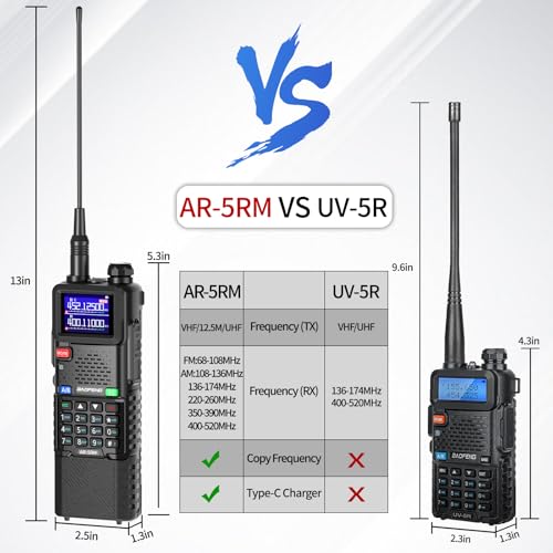 Image of Baofeng Radio Ham Radio 5RM 10W Long Range Handheld AR-5RM Two Way Radio NOAA Weather Receiver Rechargeable Walkie Talkies Longe Range DTMF Copy Frequency 999CH 3800mAh Battery with USB-C Charging