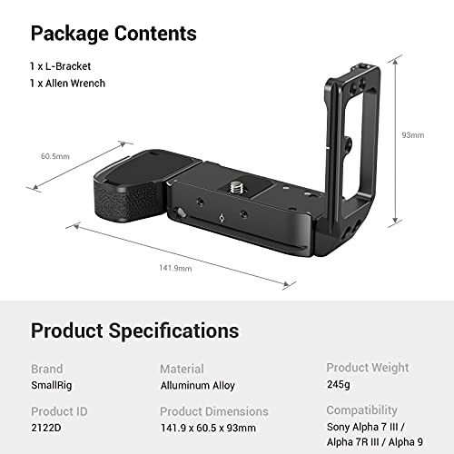 (Nueva Versión) SMALLRIG A7III L Bracket L Plate, con Múltiples Orificios de 1/4 para Sony A7RIII / A7III / A9-2122