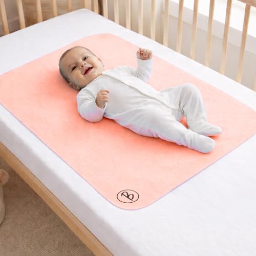 Image of Btag Baby Waterproof, Super Soft Fast Drying Mattress Protector | Extra Absorbent, Anti-Itching Sheet for New Born,Toddler (Size 50x70 cm, Pack of 1, Peach)