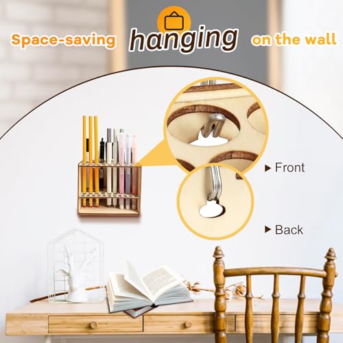 Image of 2 Pack Wooden Paint Brush Holder 67 Holes Wood Paint Brush Rack Paintbrush Holder Organizer for Colored Pencils Brushes