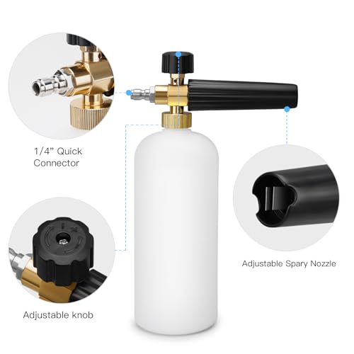 Geichan 1/4" Quick Release Pressure Washer Snow Foam Cannon Lance Gun,1L High Pressure Washer Soap Dispenser Bottle with Foam Lance Gun and 5 Color Nozzles for Garden Cleaning,Car Washing - Image 4