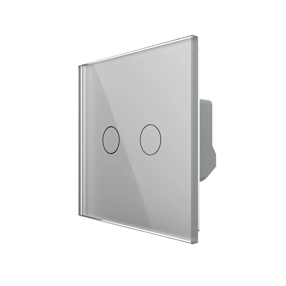 Interruptor Tactil Interruptor de luz táctil pared 2 vías y entradas, panel vidrio pantalla retroiluminada(Grey)