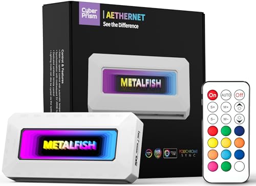 CyberPrism Aethernet 18-Port ARGB & PWM Fan Hub with Controller, 10x 5V ARGB & 8x PWM Controller, Auto Temp Control, METALFISH Infinity Mirror Design, Magnetic Mount, SATA Powered, MB Sync Support