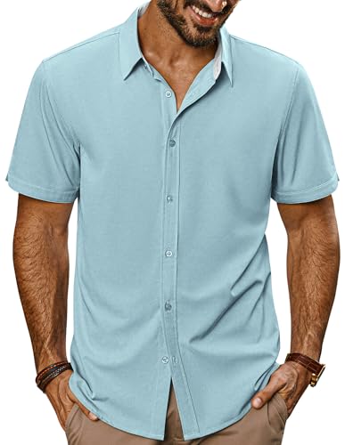 COOFANDY Herren Kurzarmhemd - Slim Fit Business Hemd Olivgrün