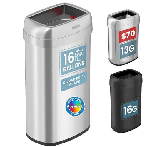 Image of iTouchless 61 Liter / 16 Gallon Open Top Kitchen Trash Can & Recycle Bin with Double Odor Filters, Stainless Steel Commercial Grade Garbage Bin for Garage Home, Office, Restaurant, Restroom Store Dorm