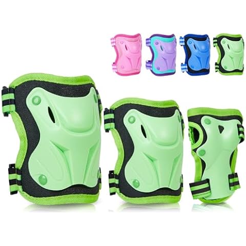 FIODAY Knee Pads for Kids Knee Elbow Pads Wrist Guard Protective Gear Set with Drawstring Bag Adjustable Kids Knee Pads for 3-8-12 Years Girls Boys Biking Scooter Skateboard, Green, 3-8 Years Old Cover