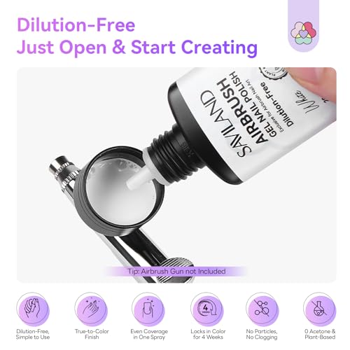 Image of SAVILAND Dilution-Free Airbrush Gel Nail Polish: 6PCS 20ml White Pink Nude Airbrush Paint for Nails 0-Acetone Non-Toxic Airbrush for Nails Gel 28 Days Lasting for Ombre French Nail Art Party