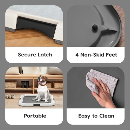 IRIS USA Pee Pad Holder - For Potty Training Regular Sized Dog & Puppy Pee Pads, Secured Latches, Non-Skid Feet, Leak Protection, Fits 22"x22" Pad or Larger, Square, Dark Gray - Image 5