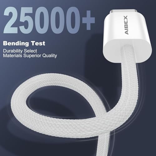 Image of AIBEX 60W Type-C Fast Charging Cable for Smartphones, Tablets, Laptops, iPhone 15 & Above Type-C Devices, PD Technology, 480Mbps Data Sync, Durable Nylon Braided, High-Speed Transfer 1M (PD-30, White)