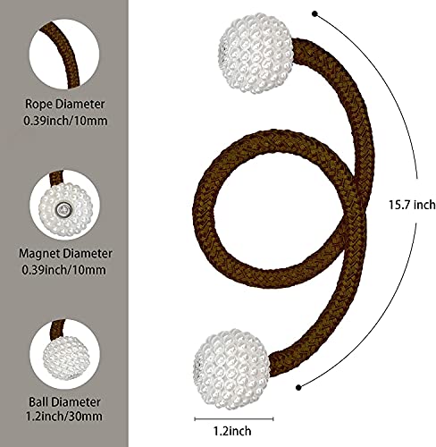 Image of Home Cloud Magnetic Curtain Tiebacks Convenient Drape Tie Backs - Pearl Decorative Rope Holdback Holder for Window Drapries Color Multi (1pair 2 pcs) (Brown)