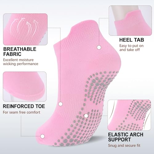 Image of Ultrafun 6 Pairs Grips Non Slip Socks for Women, Anti Skid Yoga Pilates Hospital Gripper Socks (Multicolor-01)