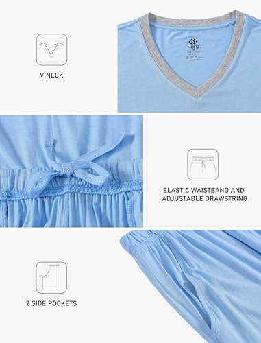 JINSHI Men's Pajama Set Long Sleeve Mens Sleepwear Top and Pants Men Lounge Sets Soft and Comfy-Sky blue L