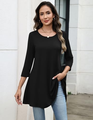 Image of Zeagoo Women Tops 3 /4 Sleeve Dressy Casual Plus Size Tunics Loose Blouses